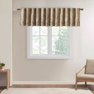JLA Home Madison Park - Faux Embroidered Tree Branch Window Valance in Lustrous Silk-Look Fabric with Lined Privacy Drapery Tan MP41-4574