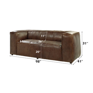 English Elm Brancaster Retro Brown Top Grain Leather Living Room Set w/ Aluminum Accents, 4-Piece, Vintage Comfort B2726S00446