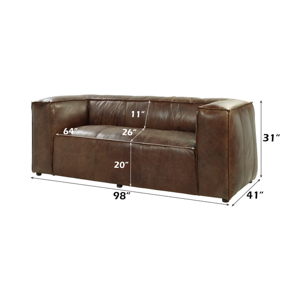 English Elm Brancaster Retro Brown Top Grain Leather Living Room Set w/ Aluminum Accents, 4-Piece, Vintage Comfort B2726S00446