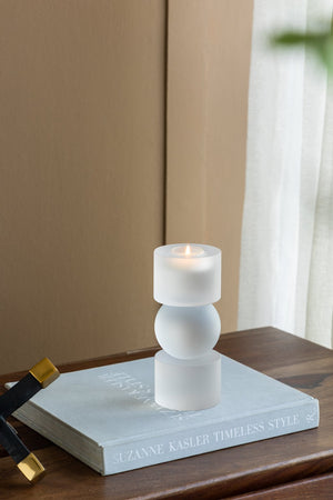 English Elm D3.1x7.1" Frosted Palisade Small Glass Candle Holder — Modern Round Votive Tealight Decor Glow elegance W2078P390743