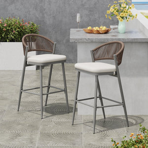 English Elm Christopher Knight Home® - Outdoor 30.25" Height Barstools Set Of 2 - Stylish Metal Frame With Scallop Backrest & Cushions N772P245120G