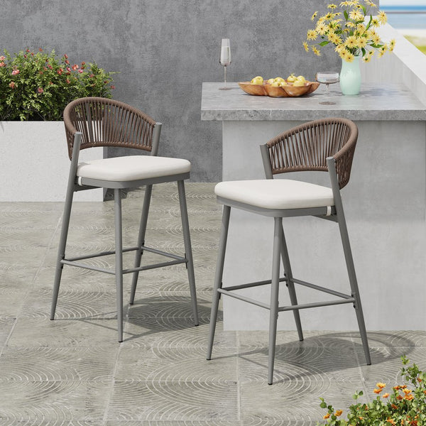 English Elm Christopher Knight Home® - Outdoor 30.25" Height Barstools Set Of 2 - Stylish Metal Frame With Scallop Backrest & Cushions N772P245120G