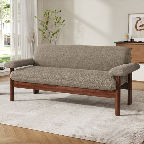 English Elm Modern Berber Fleece 2 Seat Loveseat Rubberwood Base Plush Armrest Couch for Apartments Brown N763S000050D