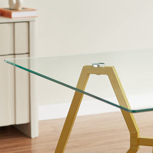 English Elm 35.4-Inch Square Tempered Glass Dining Table For 2-4 People | Stylish Space-Saving Design In Gold W1162P306710