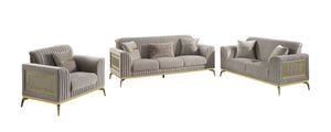 English Elm Antigua Glam 3 Piece Living Room Sofa Set with Plush Cushions and Gold Tone Accents Taupe+Gold B009S02173