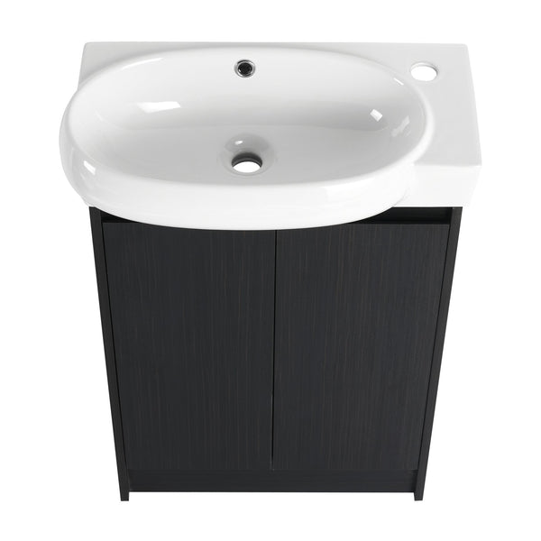 English Elm 23" Freestanding Bathroom Vanity with Ceramic Vessel Sink, Soft-Close Doors, Adjustable Shelf Storage Black Chestnut W999P206107