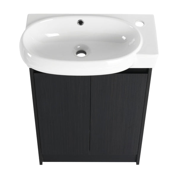 English Elm 23" Freestanding Ceramic Vessel Sink Vanity with Soft Close Cabinet and Wall Rack Black Chestnut,Glossy White W999S00492