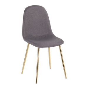 English Elm Pebble Mid-Century Accent Chair Set with Gold Steel Frame, Padded Upholstery for Dining & Lounge Charcoal B202P223624