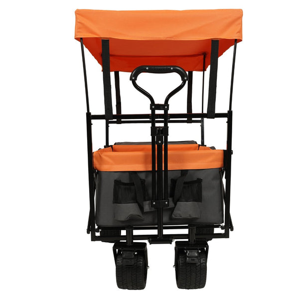 English Elm 480lbs Foldable All-terrain Wagon with Canopy Mosquito Net for Camping Outdoor Orange W2932P253227