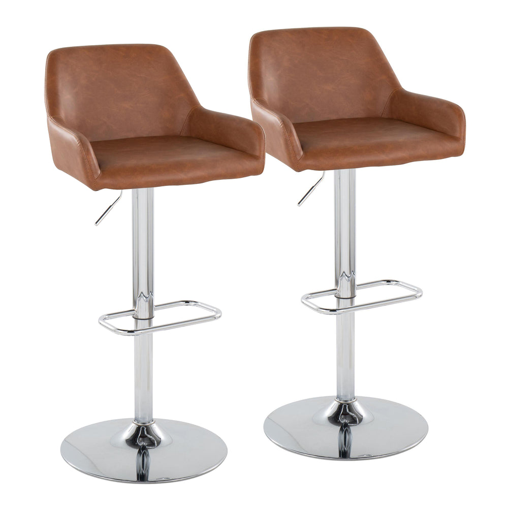 English Elm Daniella Contemporary Adjustable Barstool with Swivel, Padded Faux Leather Seat and Chrome Base (Set of 2) Camel B202S00818