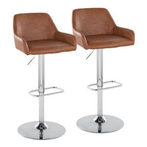 English Elm Daniella Contemporary Adjustable Barstool with Swivel, Padded Faux Leather Seat and Chrome Base (Set of 2) Camel B202S00818