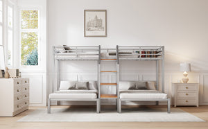English Elm Metal Triple Bunk Bed Space-Saving Twin over Twin & Twin Design with Staircase Storage Shelves, Durable Metal Frame Silver GX001115AAN
