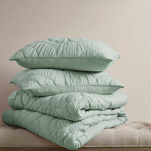 JLA Home Madison Park - Comforter Plush Floral-Quilted Cottage Style with Jersey-Knit Softness, OEKO-TEX Certified, Machine-Washable Sage MP10-8677