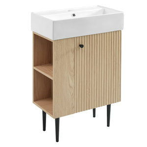 English Elm 21.6" Wood Left Side Storage Bathroom Vanity with Ceramic Sink, Soft-Close Door, Gold Handles, Modern SV000007AAD