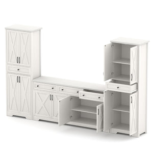 English Elm 66 Inch Entertainment Center with Tempered Glass Open Closed Storage for Living Room White W1162P313309