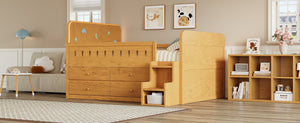 English Elm Wooden Full Bed Frame with Led Headboard Four Storage Drawers and Ladder Shelf Wood N7090004028D