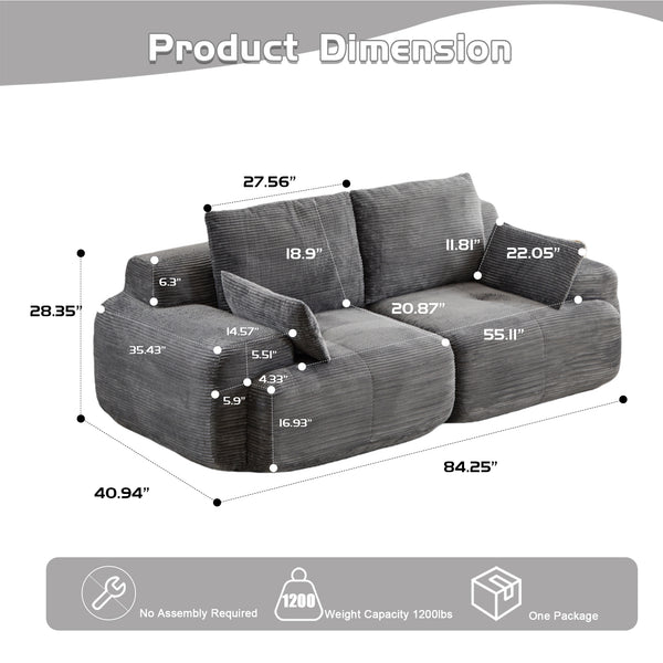 English Elm Modern 2-Seater Memory Foam Sectional Sofa - Pet-Friendly Corduroy Loveseat, No Assembly, Grey W3723P346961