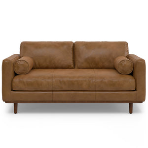 English Elm Morrison Caramel Brown 72" Leather Sofa & Ottoman Set — Mid-Century Modern, Feather-Filled Comfort B136P199199