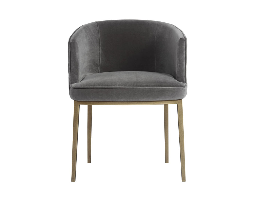 Sunpan CORNELLA Dining Armchair - Soft Blush Grey Fabric, Antique Brass Frame, Modern Elegance for Dining 104308
