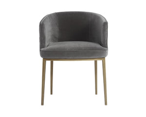 Sunpan CORNELLA Dining Armchair - Soft Blush Grey Fabric, Antique Brass Frame, Modern Elegance for Dining 104308