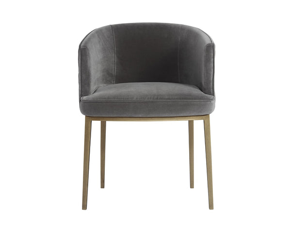 Sunpan CORNELLA Dining Armchair - Soft Blush Grey Fabric, Antique Brass Frame, Modern Elegance for Dining 104308