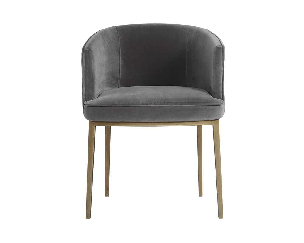 Sunpan Cornella Dining Armchair - Elegant Modern Design with Antique Brass Frame and Diamond Stitching Detail Blush Grey