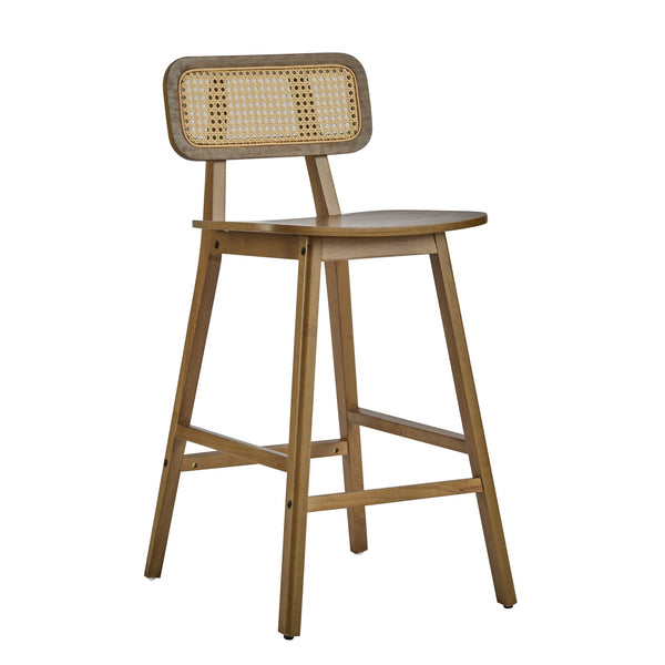 English Elm Christopher Knight Home® - Bari Curved Solid Wood Barstool with Woven Rattan Backrest, Ergonomic Comfort and Timeless Finish Walnut N775P264463W