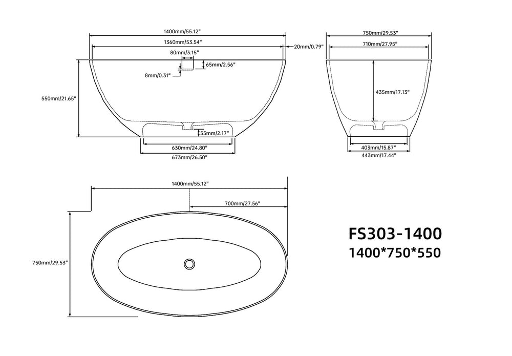 English Elm 55" Freestanding Soaking Tub Eco Stone Resin Matte Finish Spa Inspired Bath T3785P353952