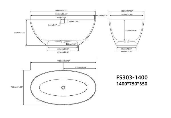 English Elm 55" Freestanding Soaking Tub Eco Stone Resin Matte Finish Spa Inspired Bath T3785P353952