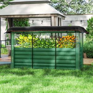 English Elm Outsunny Galvanized Steel Raised Planter with Crop Cage and 60 Percent Shade Cloth W2225P485601