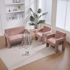 English Elm Nordic Ergonomic Double Armchair Upholstered Chenille Two-Seater Sofa 550lb Capacity Compact Lounge Chair Pink W395P380535