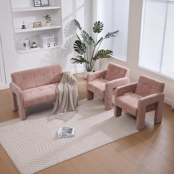 English Elm Nordic Ergonomic Double Armchair Upholstered Chenille Sofa 2-Seater Compact Lounge Chair 550LB Capacity Pink W395P380535