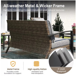 English Elm 2-piece Pe Rattan Outdoor Sofa Set with Steel Frame and Patio Coffee Table Gray B082P455166