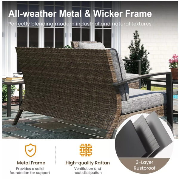 English Elm 2-piece Pe Rattan Outdoor Sofa Set with Steel Frame and Patio Coffee Table Gray B082P455166