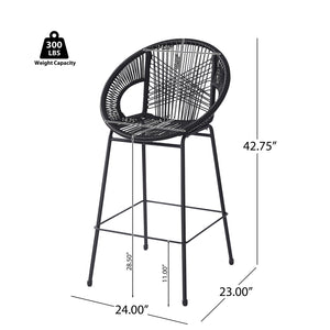 English Elm Christopher Knight Home® - Ferrara Outdoor Faux Wicker Barstool Set of 2 — Ergonomic PE Rattan Seating with Iron Frame, Durable Black N775P266222B