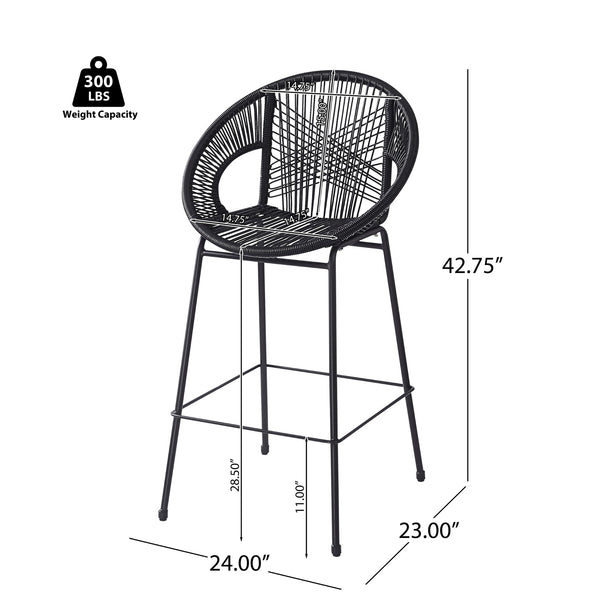 English Elm Christopher Knight Home® - Ferrara Outdoor Faux Wicker Barstool Set of 2 — Ergonomic PE Rattan Seating with Iron Frame, Durable Black N775P266222B