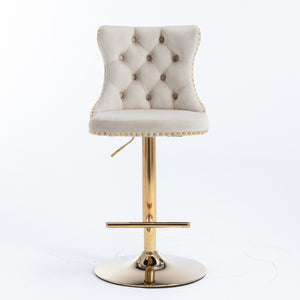 English Elm A&a Velvet Swivel Barstools Tufted Upholstered Seat Gold Base Adjustable Kitchen Pub Set Beige W114349916