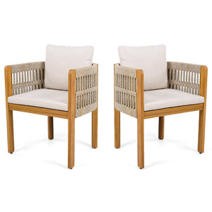 English Elm Acacia Wood Outdoor Dining Chair Set with Rope Arms and Waterproof Cushions N779P279983M