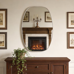 English Elm 24x36 Matte Metal Framed Oval Wall Mirror with Hd Glass for Bath or Entryway Silver W2203P474696