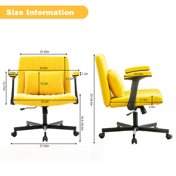 English Elm Yellow Linen Criss Cross Office Chair with Wheels - Ergonomic Altay Velvet, Adjustable Height, Pillow Support W3394P336173