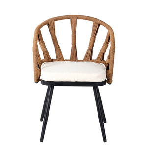 English Elm U_Style Modern Outdoor Dining Set with PE Rattan Chairs & Durable Plastic Wood Table, Sturdy Dark yellow WY000438AAO