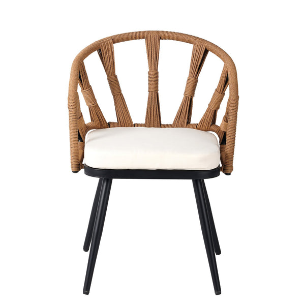 English Elm U_Style Modern Outdoor Dining Set with PE Rattan Chairs & Durable Plastic Wood Table, Sturdy Dark yellow WY000438AAO