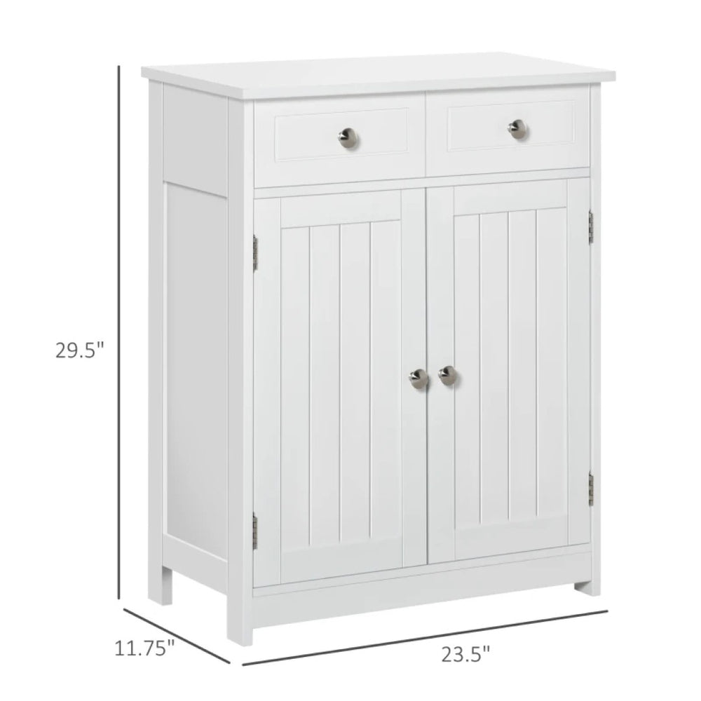 English Elm Foyer Beadboard Floor Cabinet with Drawers White Farmhouse Storage for Entryway Bath T3971P466212