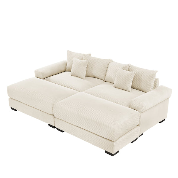 English Elm 82.6" Oversized Cloud Modular Sectional Couch - Soft Cream Corduroy, Ergonomic Design, Movable Ottoman W714S01286