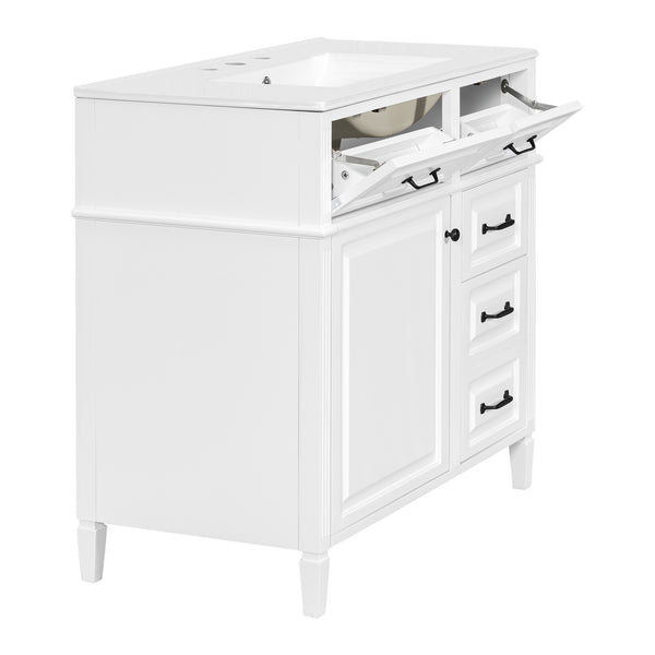 English Elm 36-Inch Modern Bathroom Vanity With Ceramic Sink, Durable Wood Frame, Adjustable Storage & Sleek Design N725P350849K