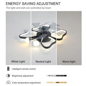 English Elm 19.7 Inch Modern Butterfly Ceiling Fan with 24W LED, Remote, Timer, Quiet Operation, White+Black W2312P374760