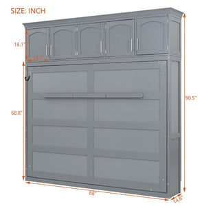 English Elm Queen Murphy Wall Bed with Top Cabinet Storage for Small Space Living Gray LP006665AAE-1