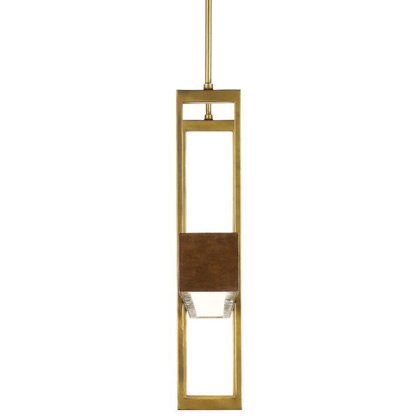 Tonbridge Modern Linear Chandelier - Chestnut Wood & Brass with Acrylic Diffuser, 3 Lights, Dimmable