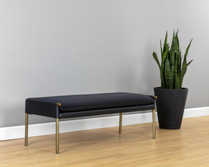 Sunpan Bellevue Upholstered Bench with Antique Brass Frame - Stylish, Unique Textures for Modern Spaces Abbington Black / Bravo Black