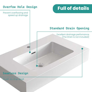 English Elm BB02-30-101, Glossy Integrated Solid Surface Basin with Overflow — Sleek Seamless Design for Luxury Bathrooms White W1865107113
